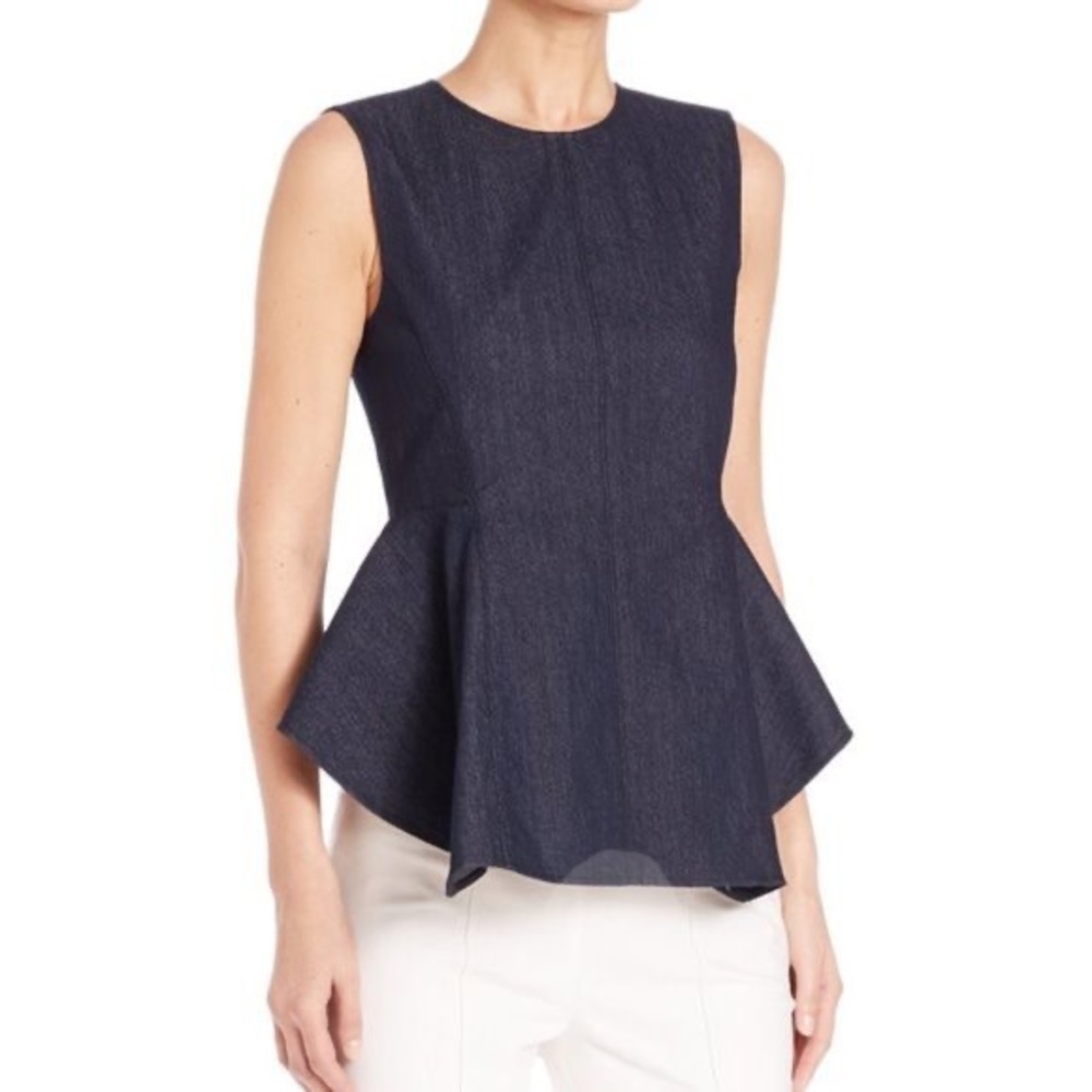 Theory Kalsing Continuous Peplum Top Denim Size Medium